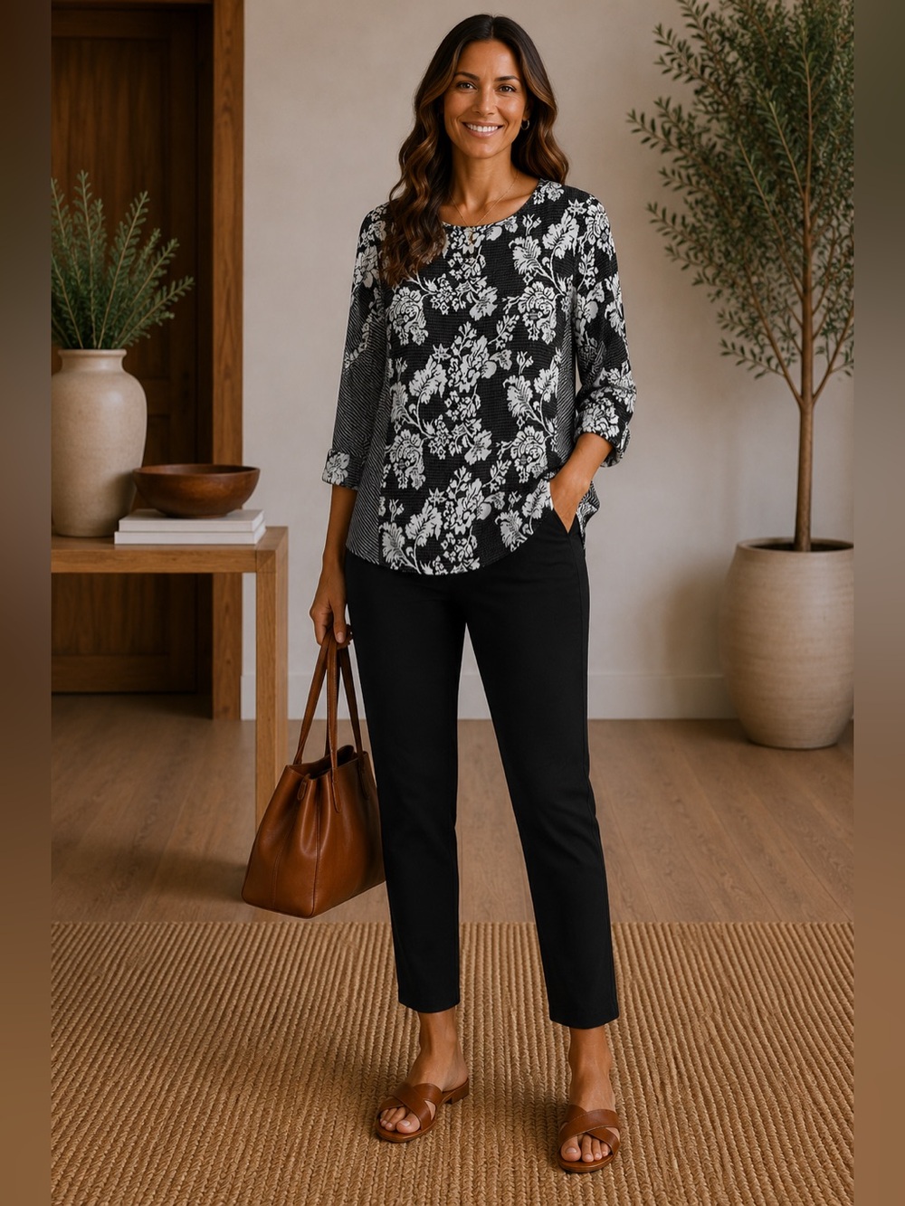 Chico's Black and White Floral Blouse